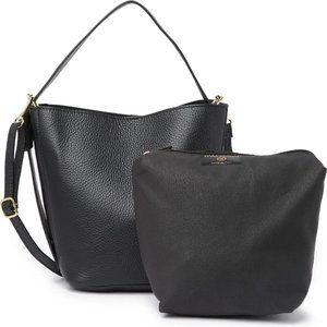 LUISA VANNINI Black Leather Tote Bag with Removable Zip Insert Bag